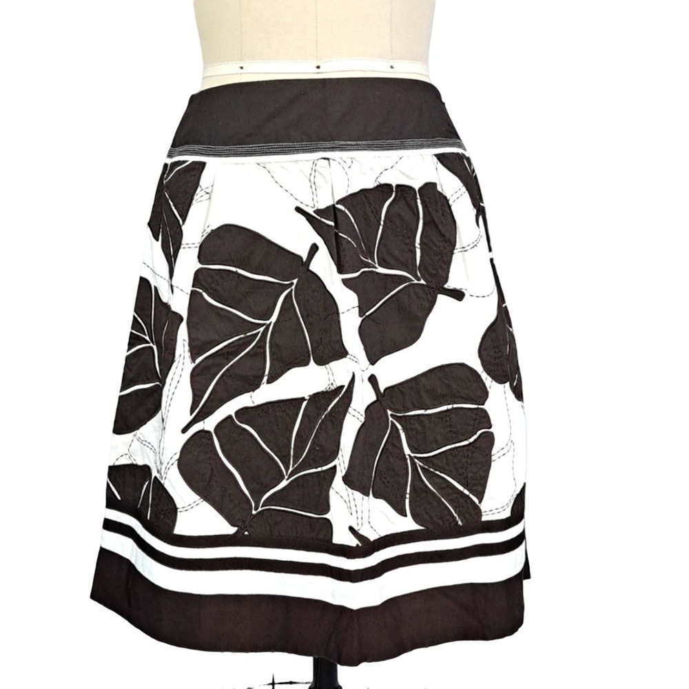 Nygard collection brown white leaf pattern 100% cotton skirt size petite 10